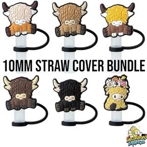 6pc Highland Cow Straw Topper Covers